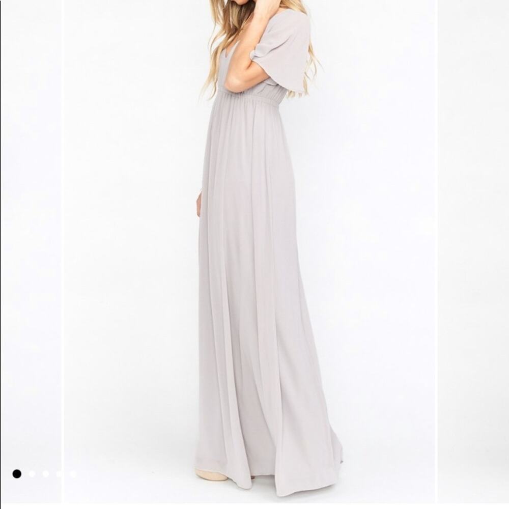 Show Me Your Mumu Emily Empire Maxi Dress Dove Grey Chiffon Size Large NWT - Picture 2 of 6